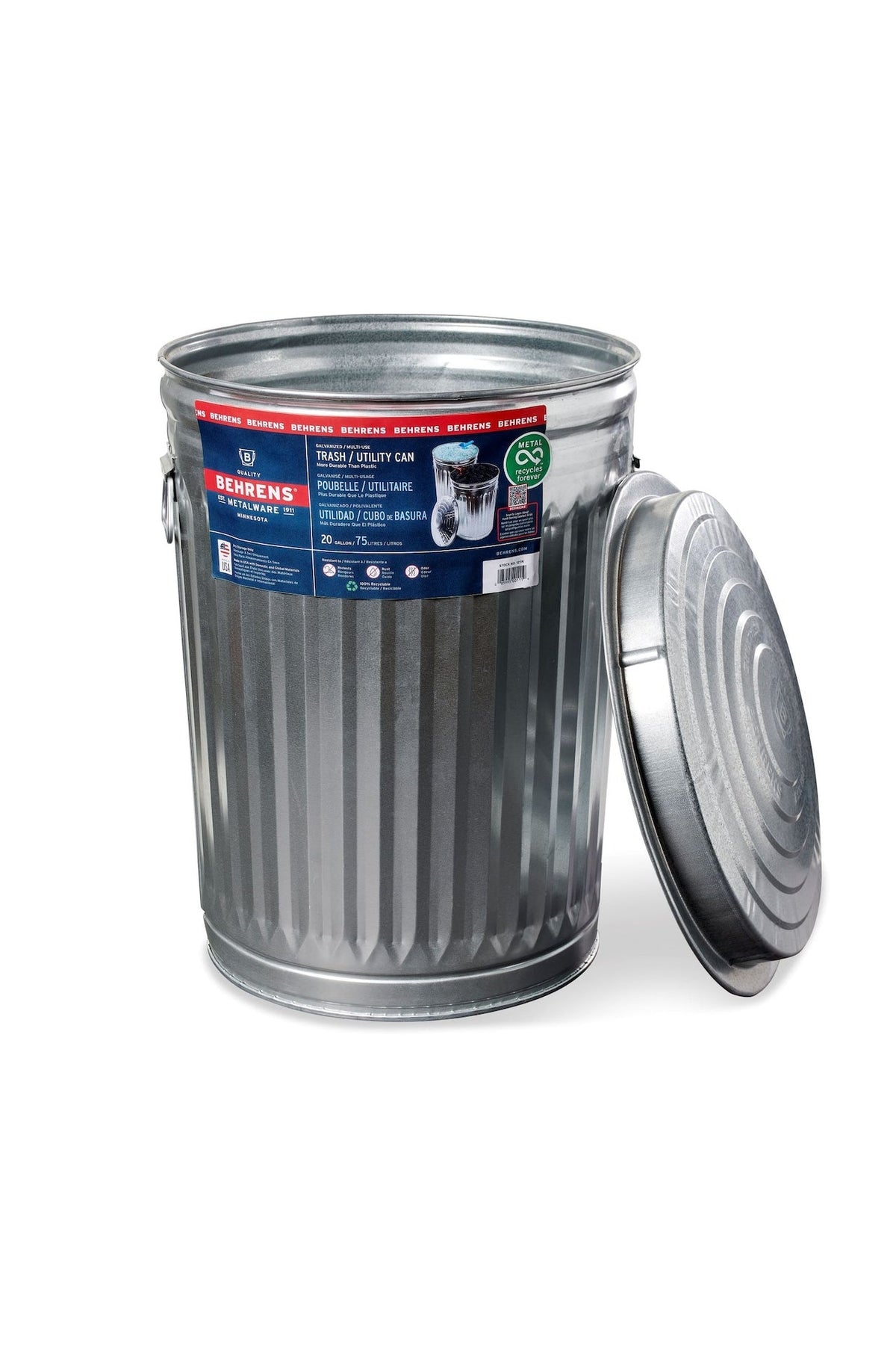 Galvanized Steel Circular Multi-Purpose Garbage Can, 75-L (19.8 US gal)