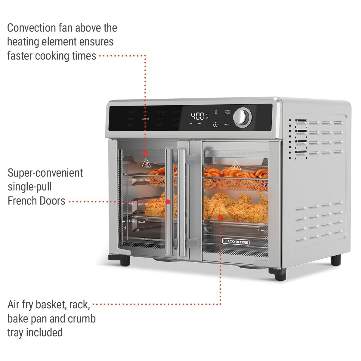 12-in-1 French Door Digital Countertop Convection Oven with Air Fry, 6-Slices
