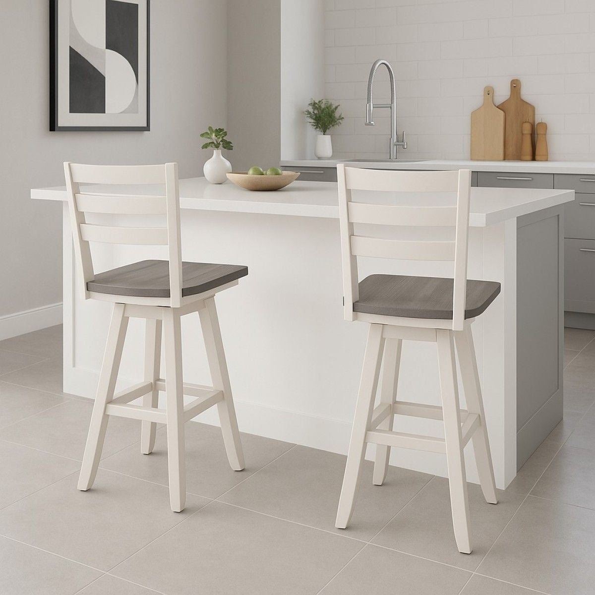 Alice Grey/White Swivel Counter/Bar Stool with Back Rest, 2-pc