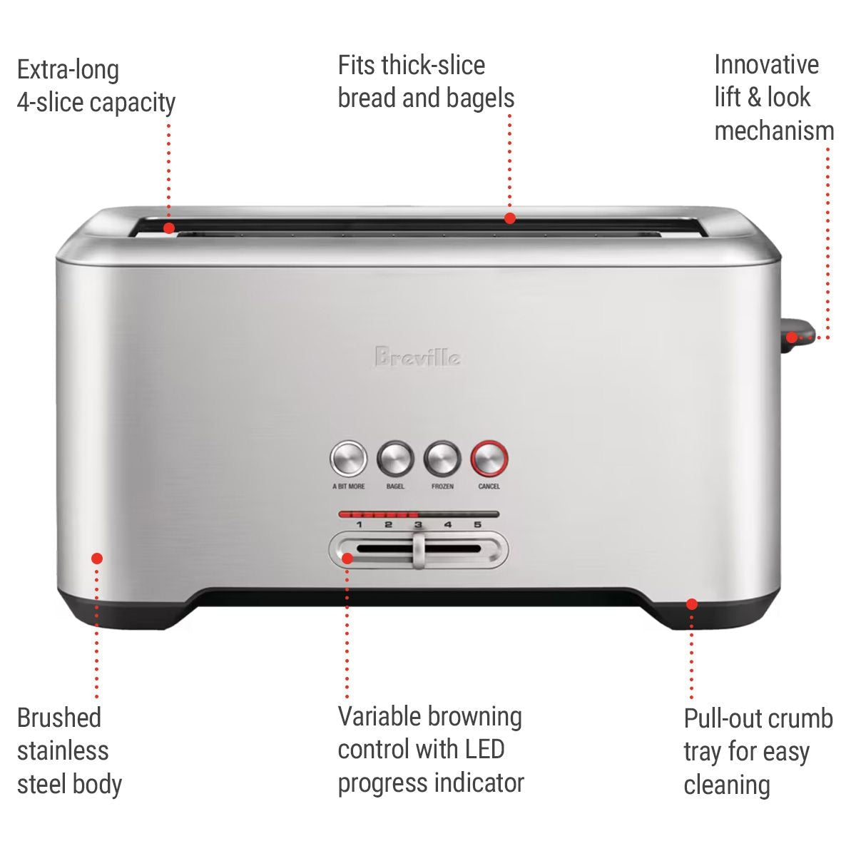 ‘A Bit More’ 4-Slice Toaster, Brushed Stainless Steel