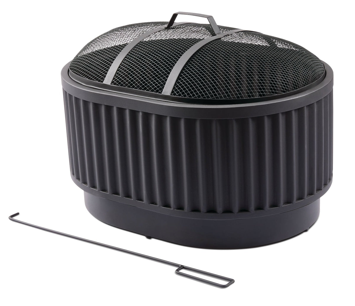 CANVAS Barbeau Oval Outdoor Fluted Wood Firepit, 28-in, Black