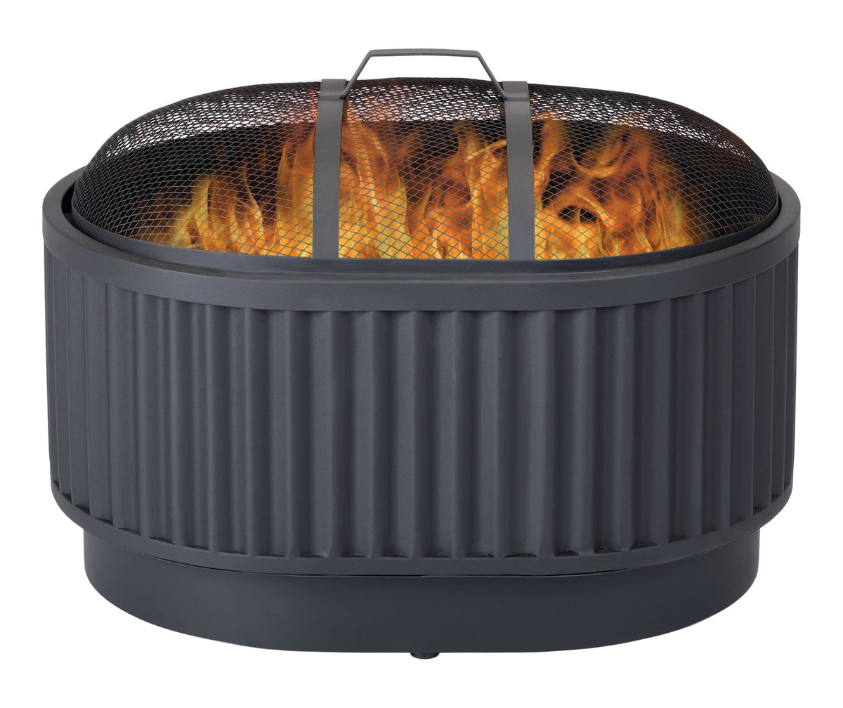 CANVAS Barbeau Oval Outdoor Fluted Wood Firepit, 28-in, Black