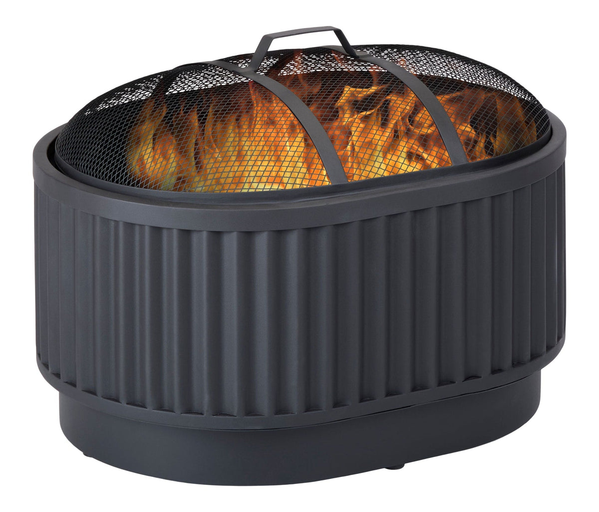 CANVAS Barbeau Oval Outdoor Fluted Wood Firepit, 28-in, Black
