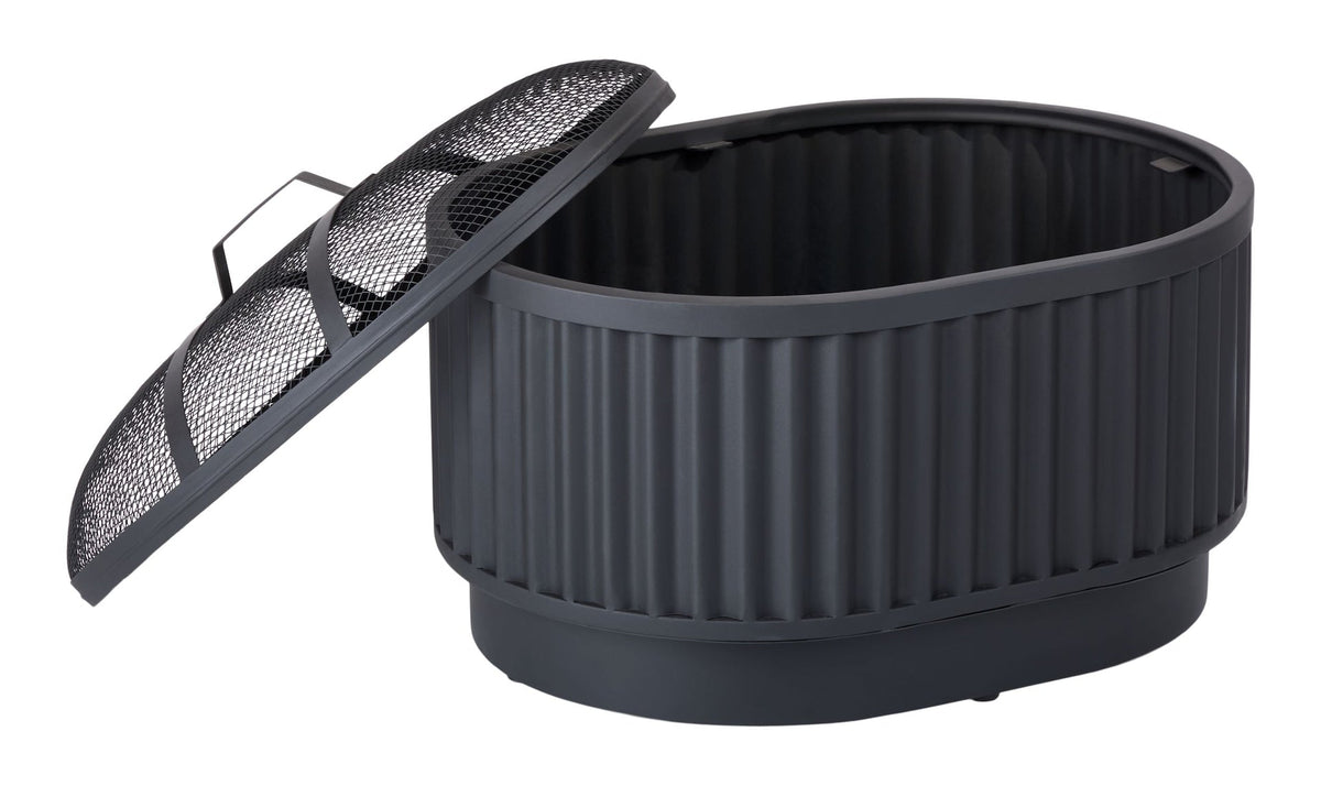 CANVAS Barbeau Oval Outdoor Fluted Wood Firepit, 28-in, Black