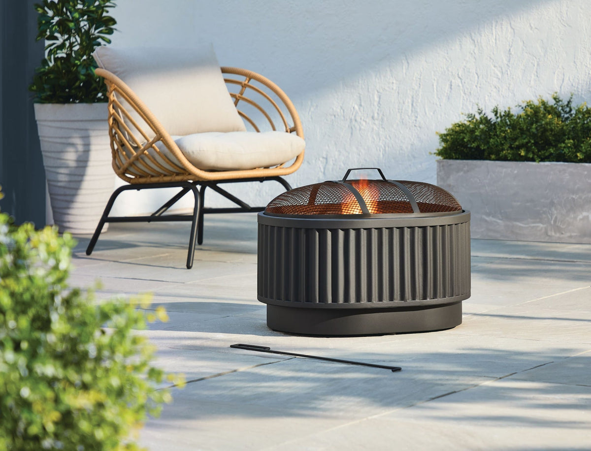 CANVAS Barbeau Oval Outdoor Fluted Wood Firepit, 28-in, Black