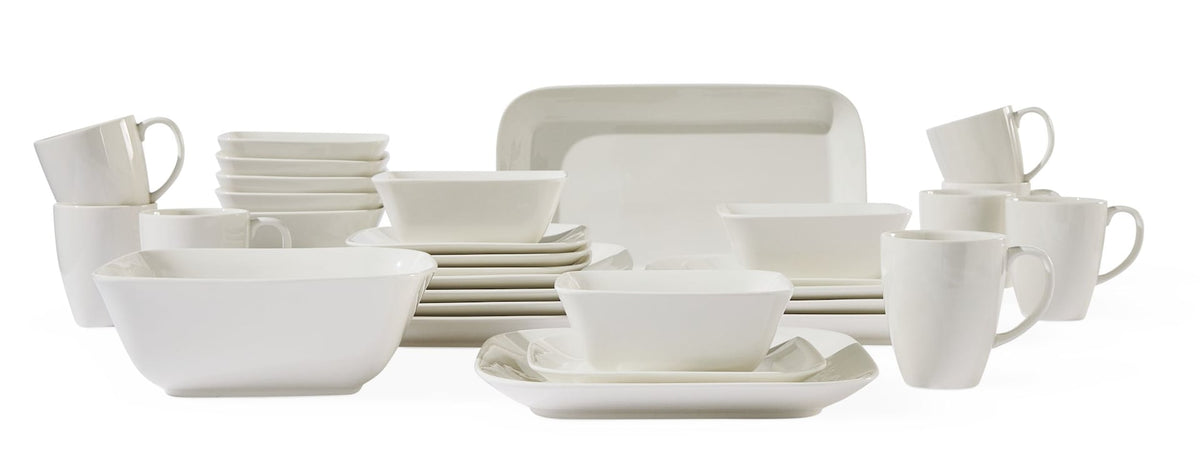 CANVAS Cornerbrook Square Stoneware Dinnerware Set with Serveware, Serves 8, 34-pc, Warm White