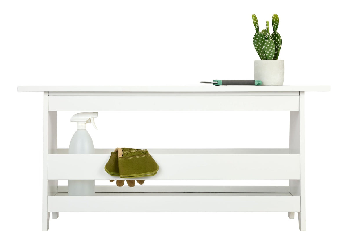 Canvas Kya Wooden Entryway Bench with Storage Rack, White