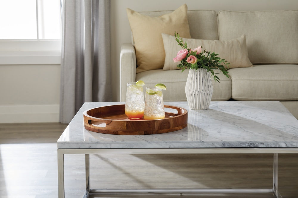 CANVAS Round Wood Serving Tray with Cut-Out Handles, 16-in