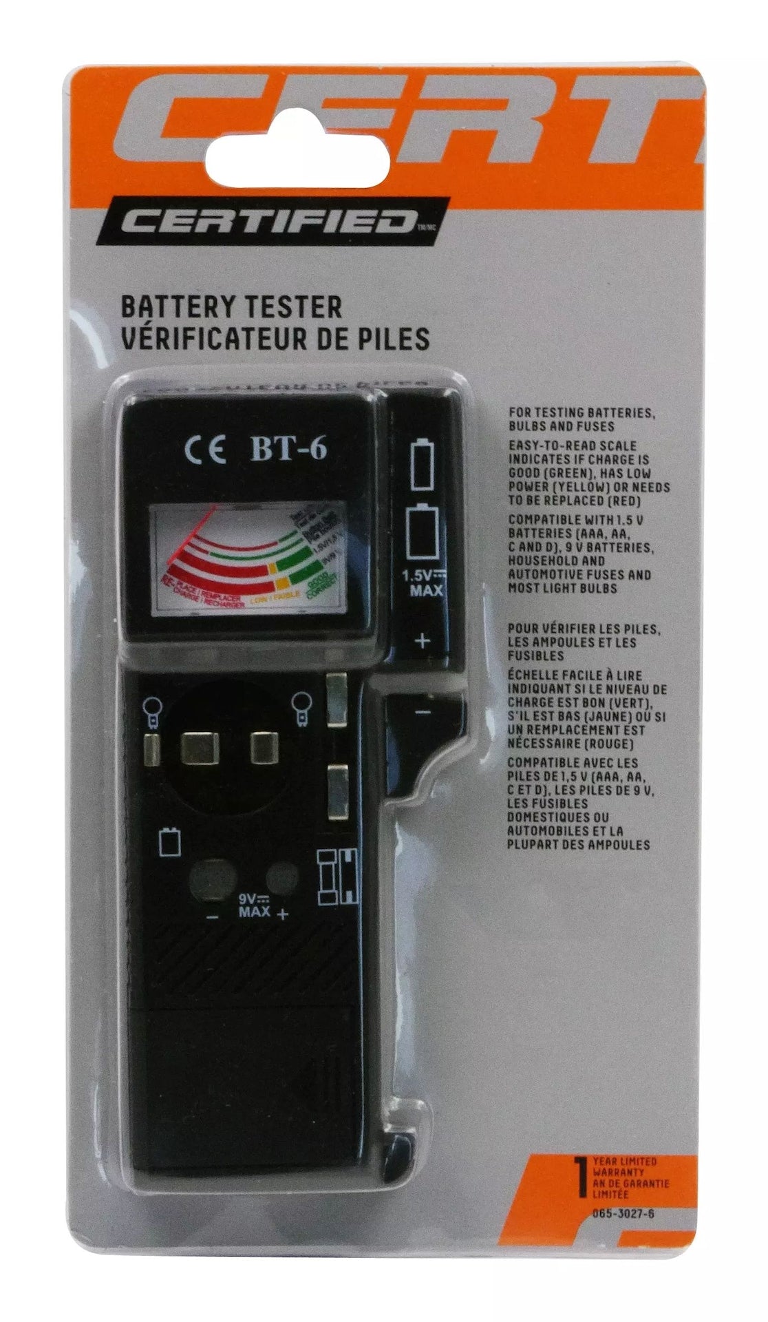 Certified Universal Battery Tester / Checker, AAA, AA, C, D, 9V