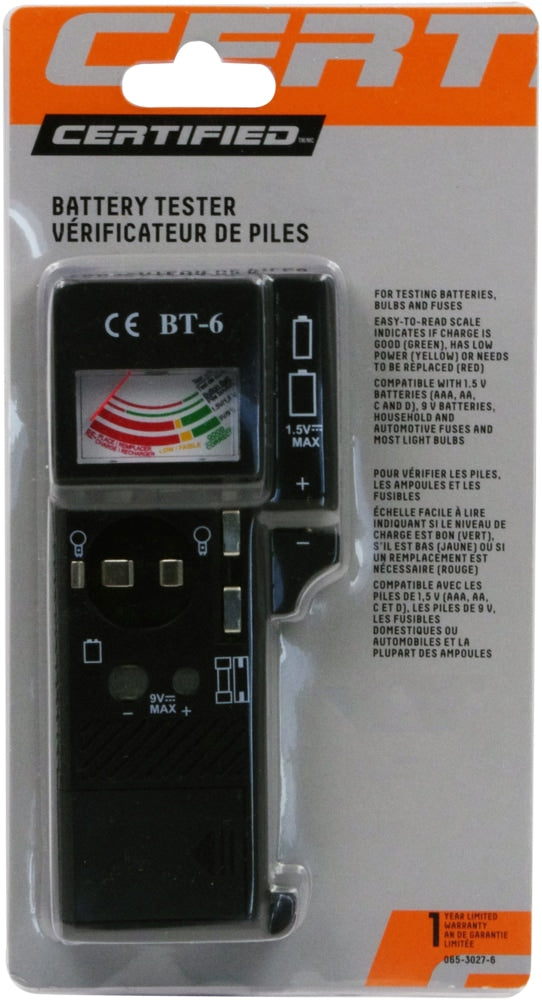 Certified Universal Battery Tester / Checker, AAA, AA, C, D, 9V