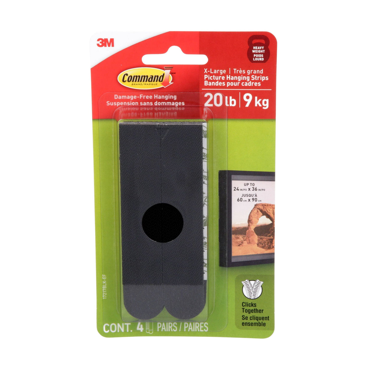 20-lb Black Picture Hanging Strips, 17217BLK-EF | 4 Pairs, X-Large Strips