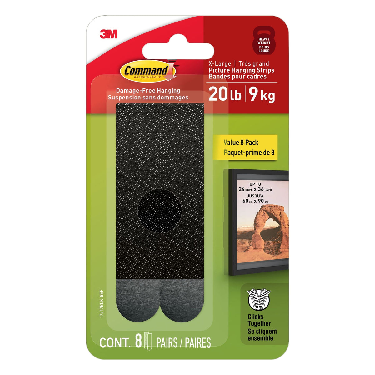 20-lb Black Picture Hanging Strips Value Pack, 17217BLK-8EF | 8 Pairs, X-Large Strips