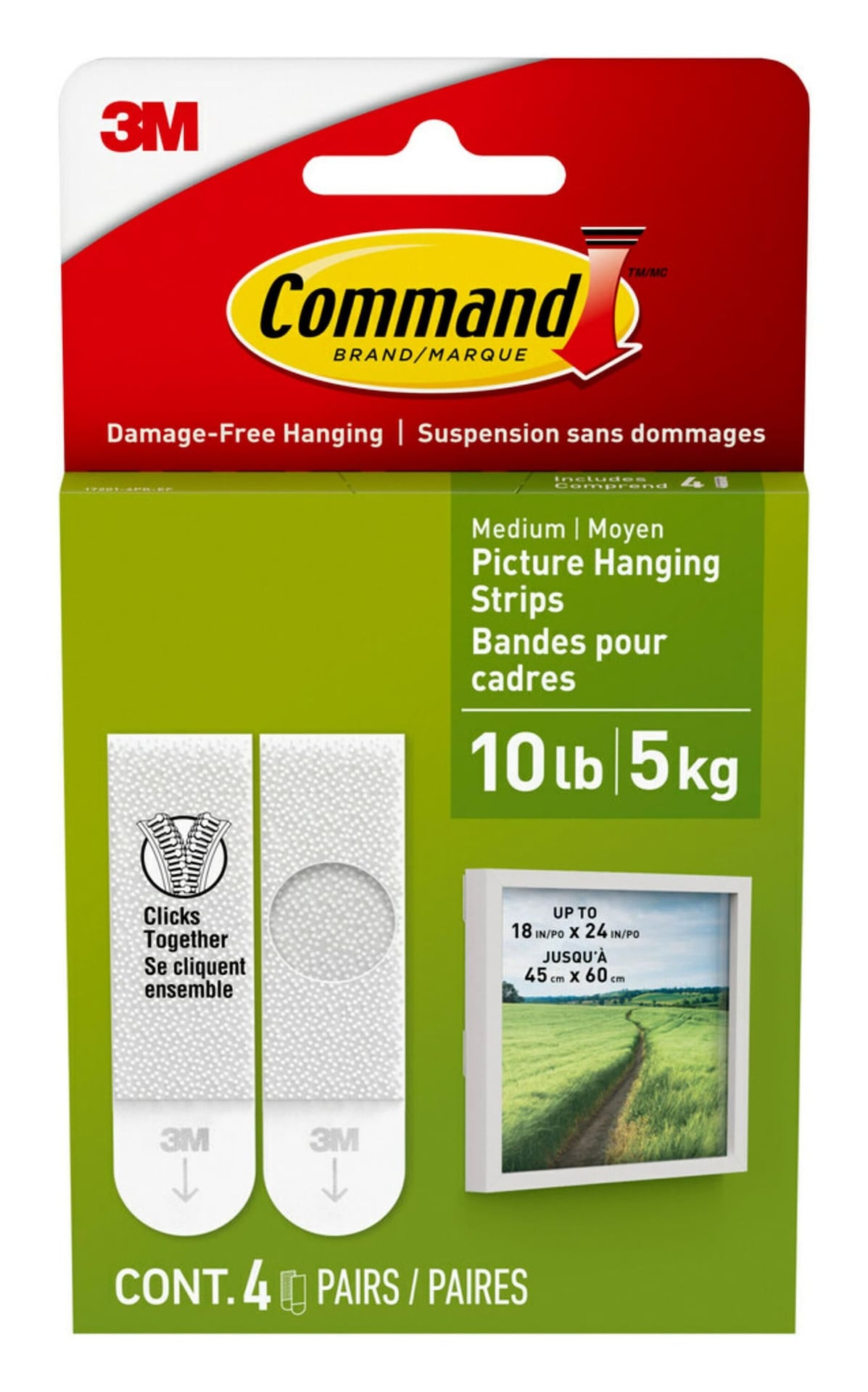 Medium Adhesive Picture Hanging Strips, White, 9-lbs, 3 Strips per Pack