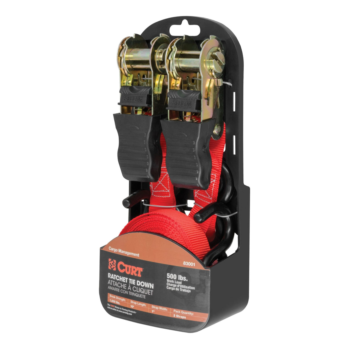 83001 10-ft Red Cargo Straps with S-Hooks (500-lb, 2-pk)