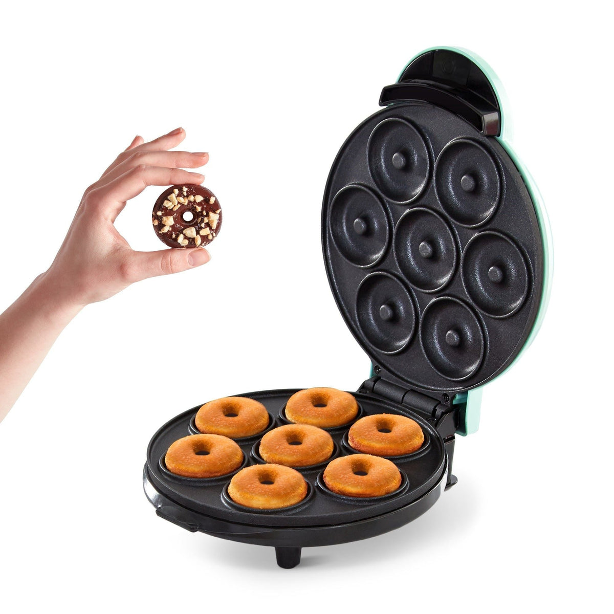 Express Mini Compact Electric Donut Maker, Non-Stick Surface, Aqua