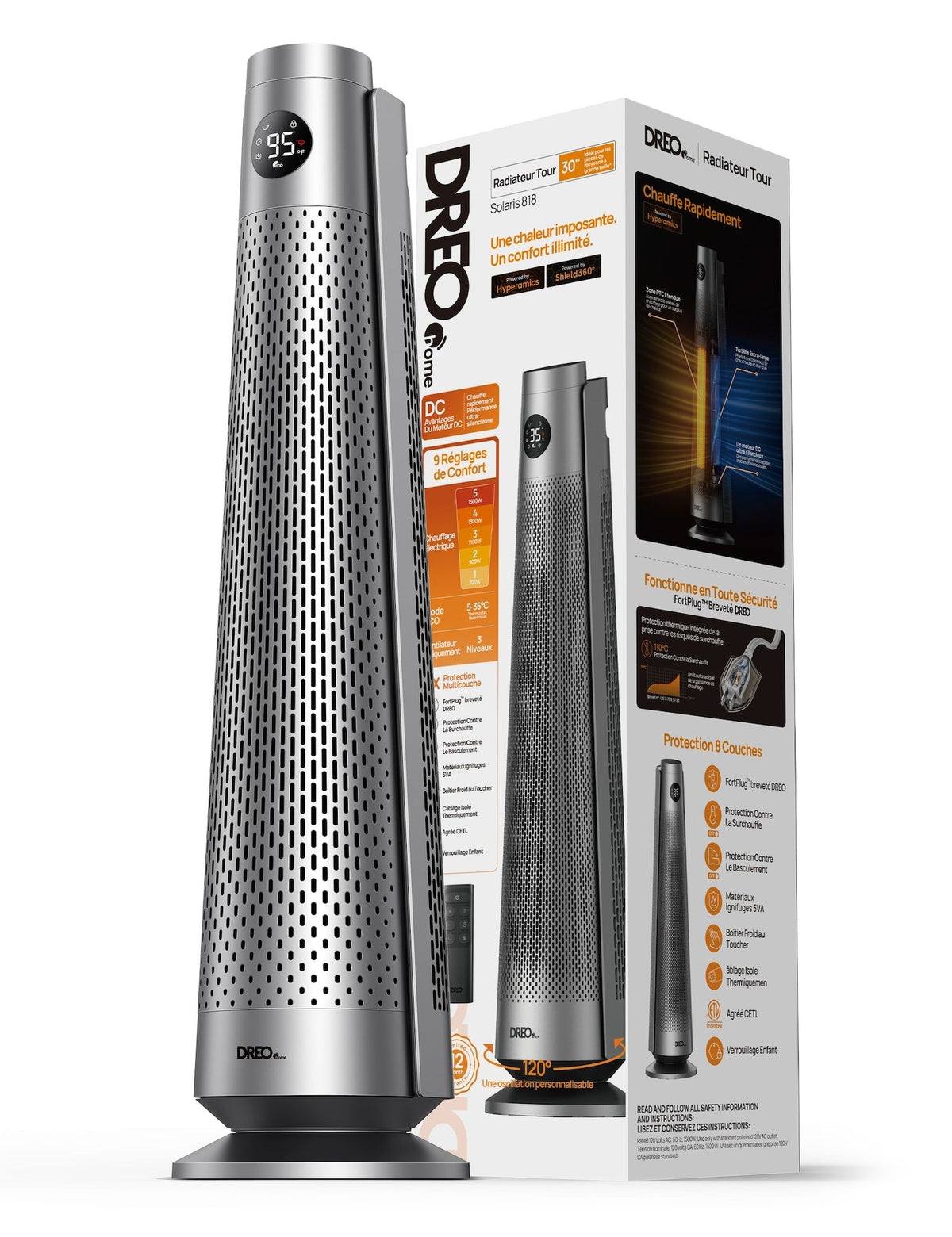 Home Large Room Space Heater with Adjustable Thermostat, 30-in