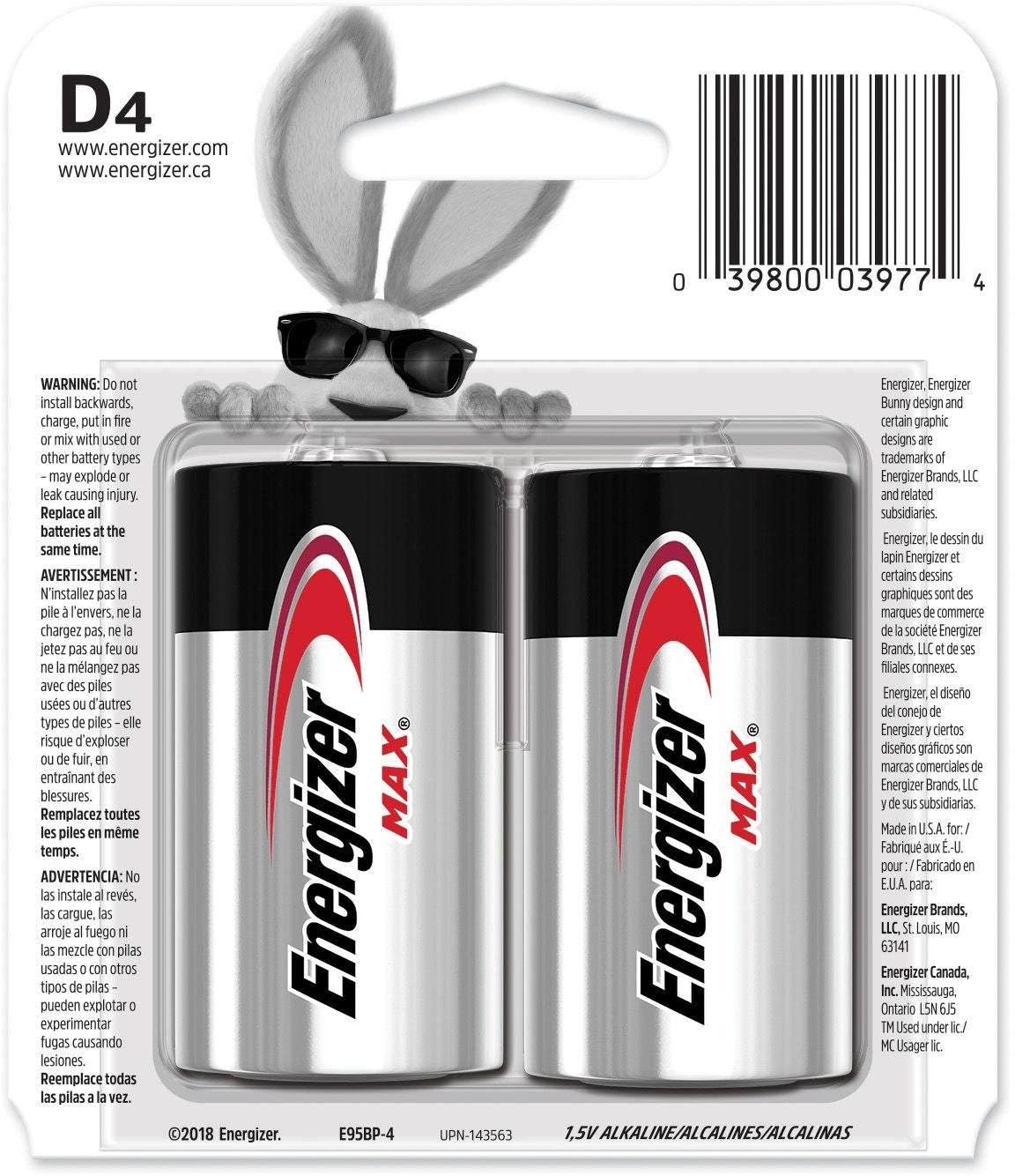Max 4-pk D Alkaline Batteries, Long Lasting, All Purpose