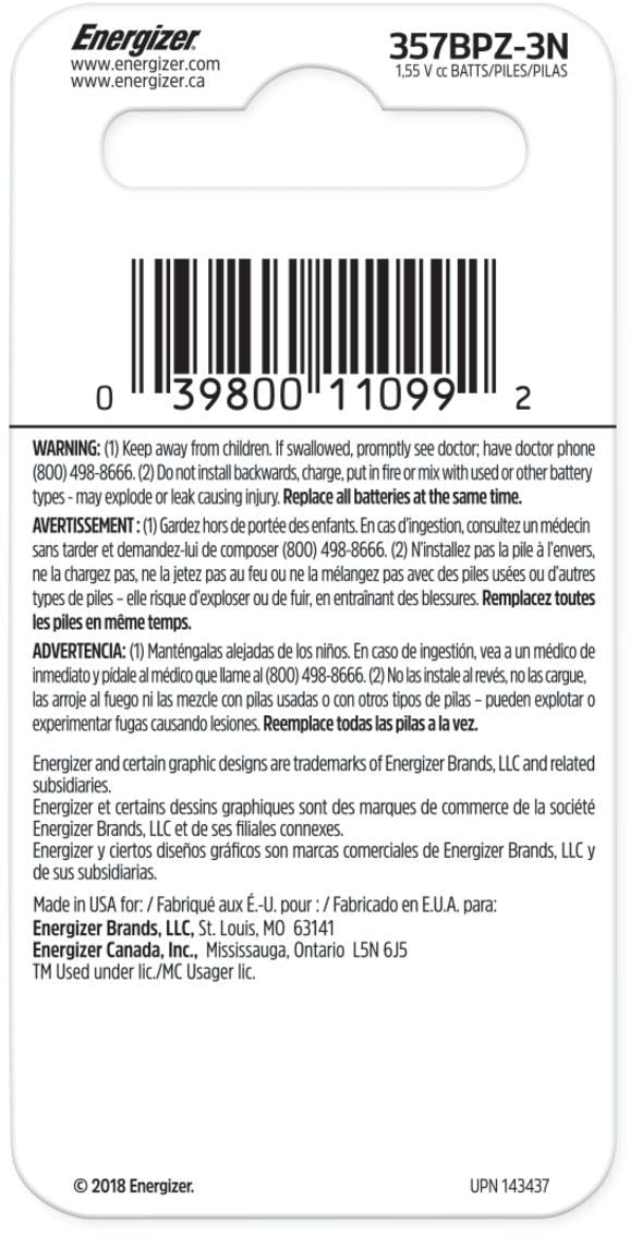 Silver Oxide 3-pk 357 LR44 AG13 303 A76 1.5V / 1.5 Volt Button Coin Cell Batteries
