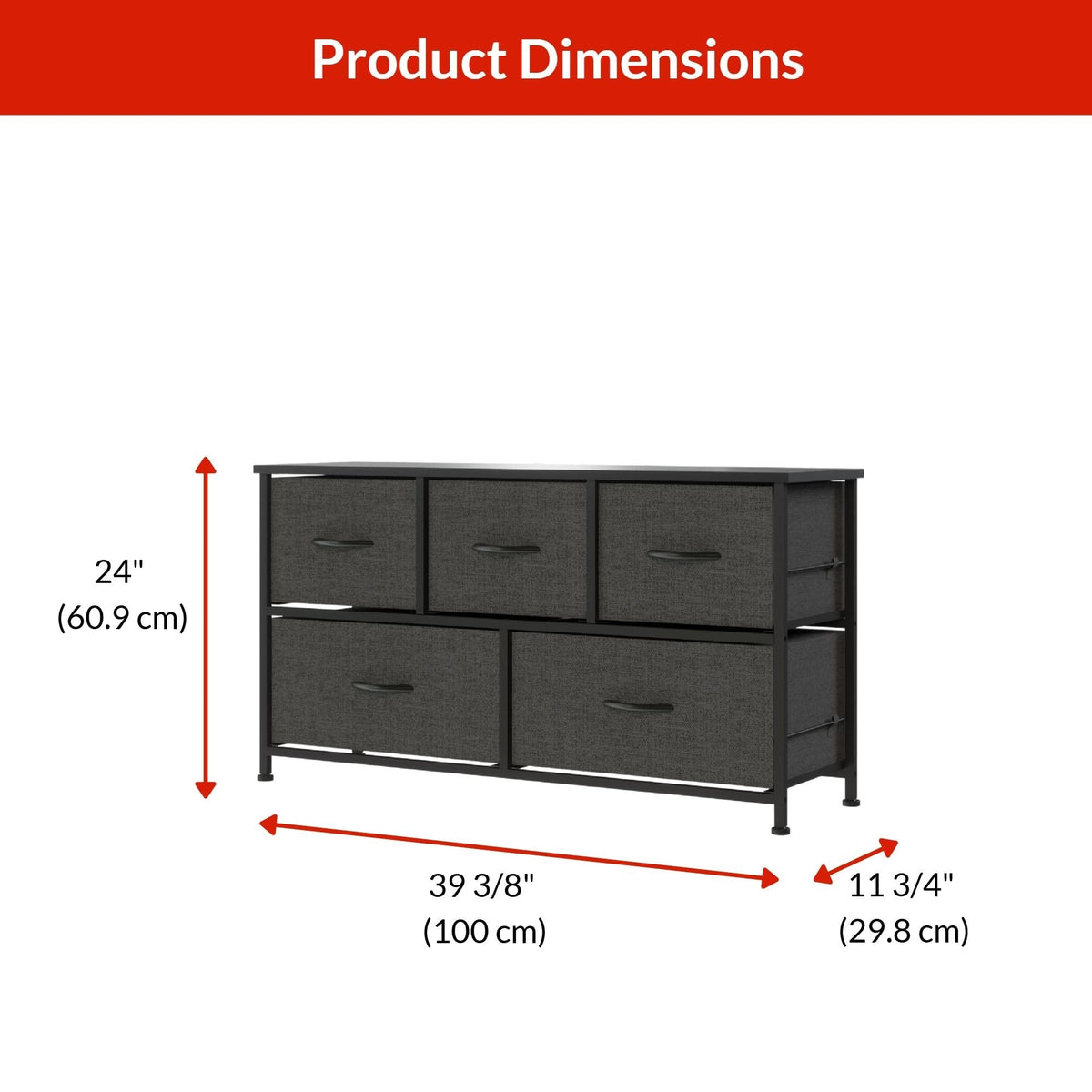 Fabric 5-Drawer Storage Organizer, Grey