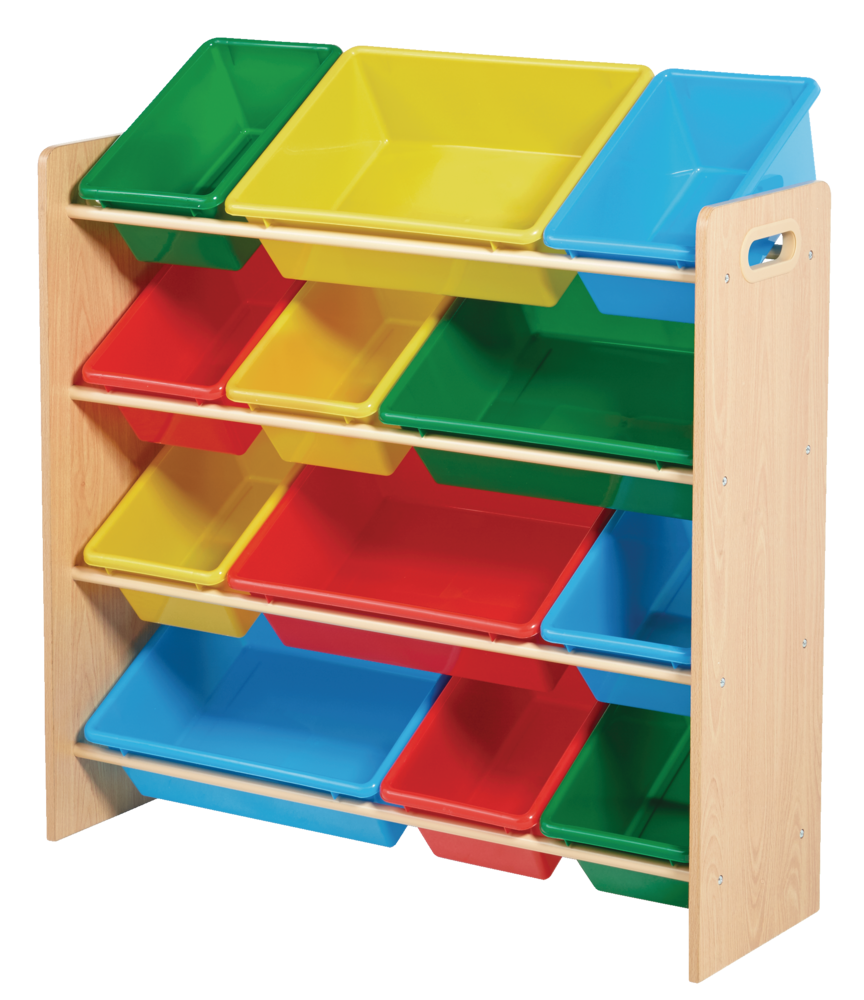 Kids 12-Bin Bedroom/Playroom Toy Storage Organizer, Yellow