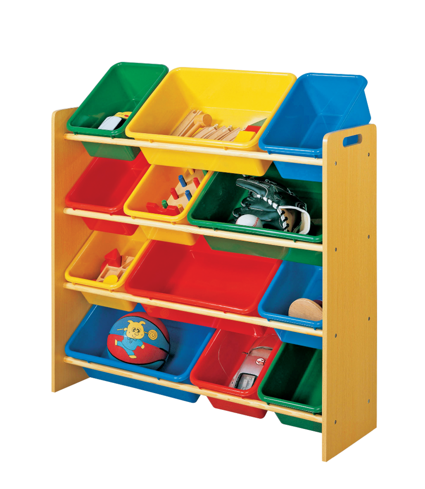 Kids 12-Bin Bedroom/Playroom Toy Storage Organizer, Yellow