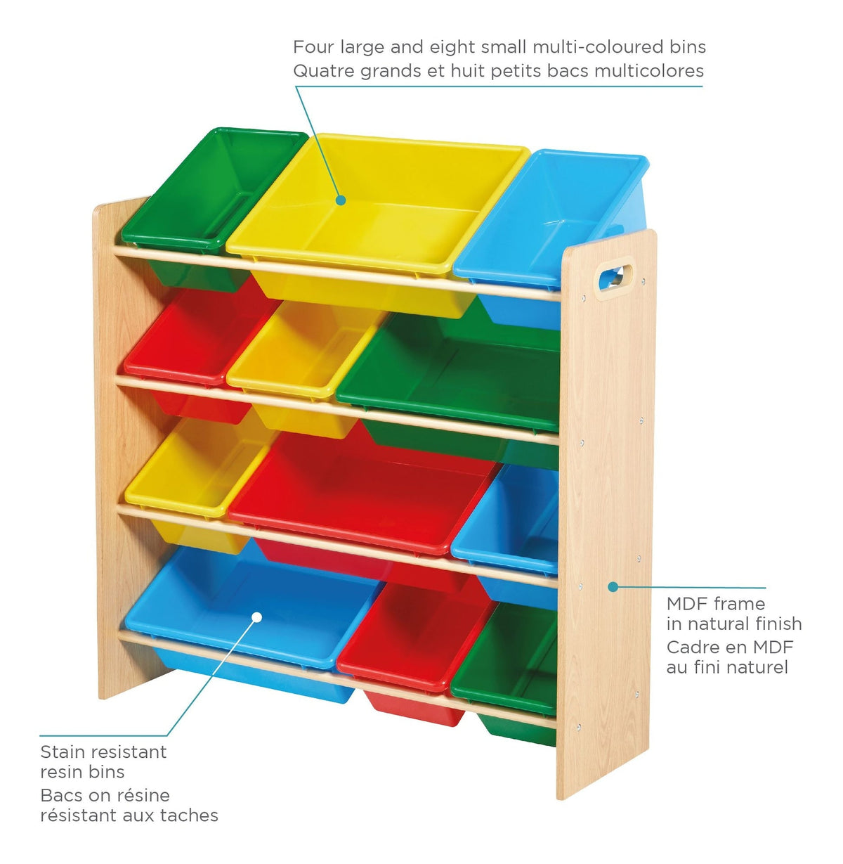 Kids 12-Bin Bedroom/Playroom Toy Storage Organizer, Yellow