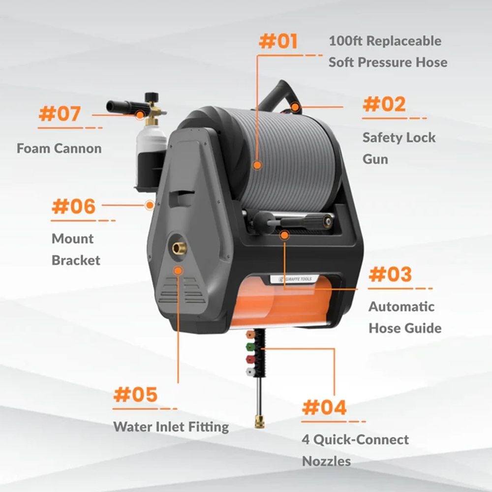 Grandfalls Pro Wall Mounted 2700 PSI 1.6 GPM Brushless Retractable Electric Pressure Washer with 100-ft Hard Hose