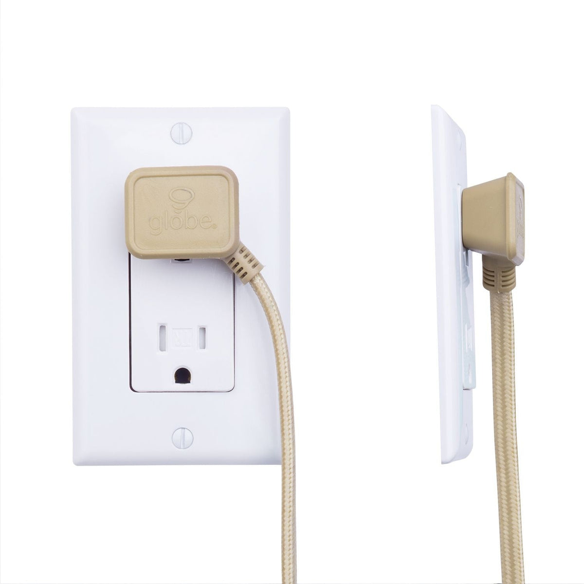 9-ft 16/2 Fabric Extension Cord, Right Angle Plug, 3 Outlets, Gold