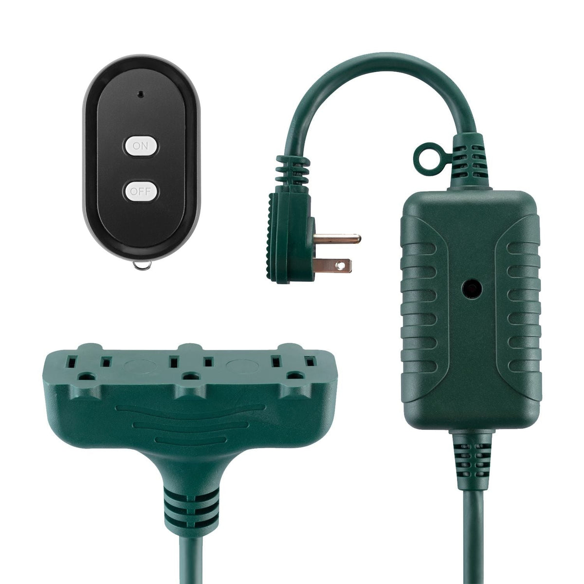 50-ft 14/3 Outdoor Power Cord with Wireless Remote & 3 Grounded Outlets, Green