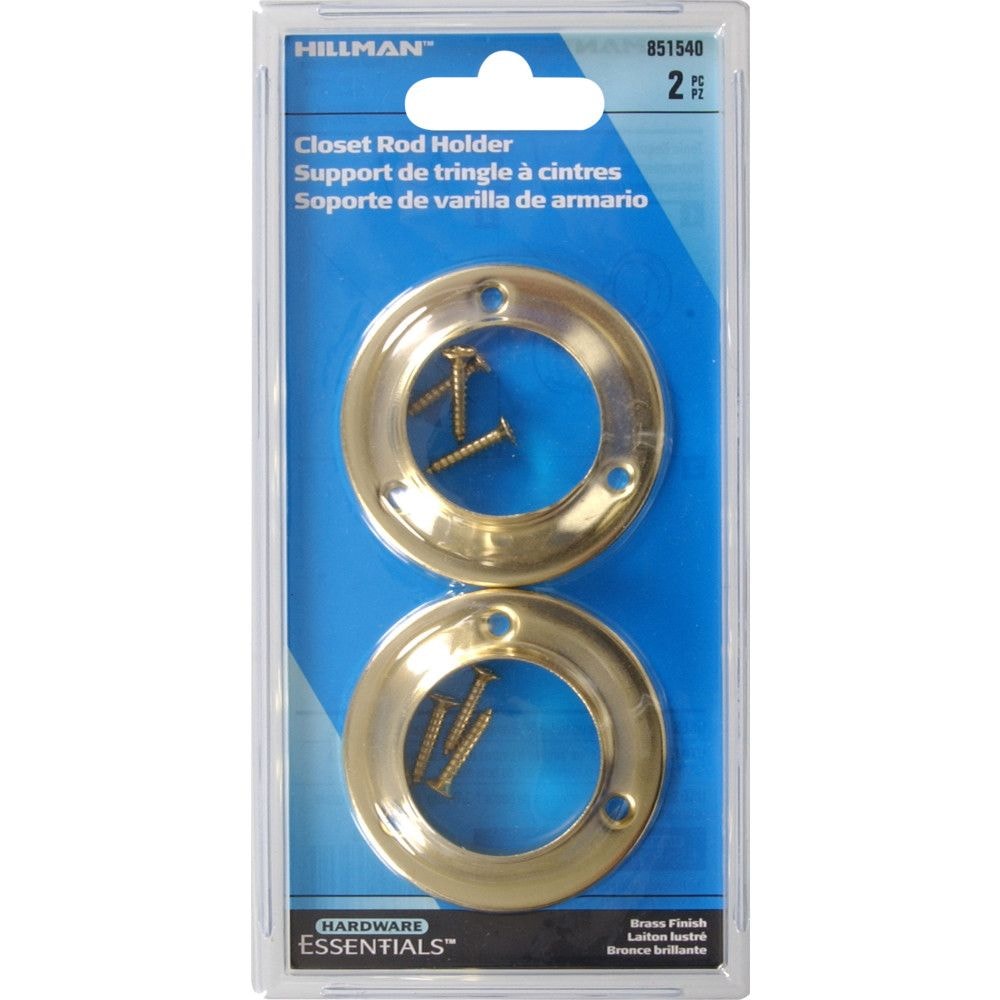 Closet Rod Holder, Mounting Hardware Included, Brass-Plated, 2-pc
