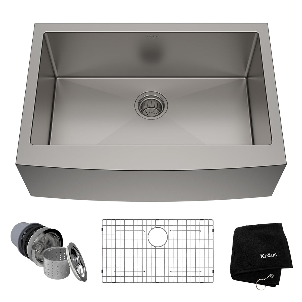 Standard PRO Apron Front Farmhouse Stainless Steel Single Bowl Kitchen Sink, 30x21x10-in