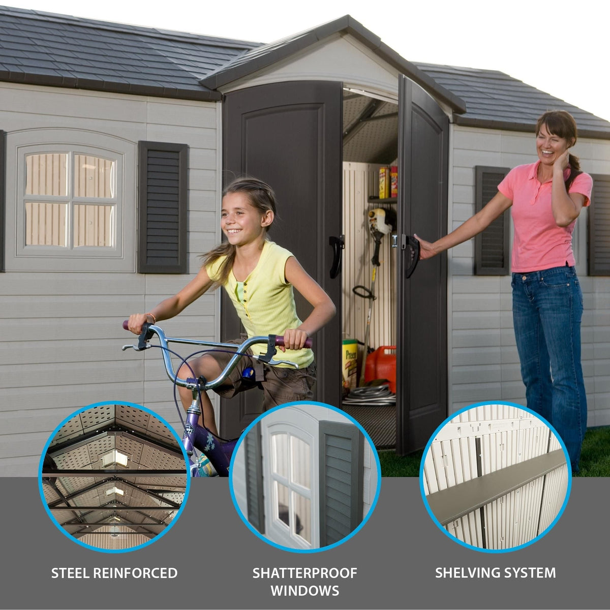 Outdoor Storage Shed with Dual Side Entry, 15 x 8-ft