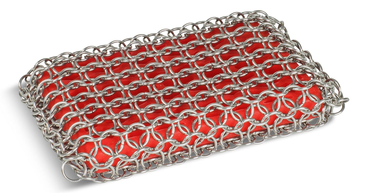 Dishwasher-Safe Cast Iron Scrubbing Pad, Red