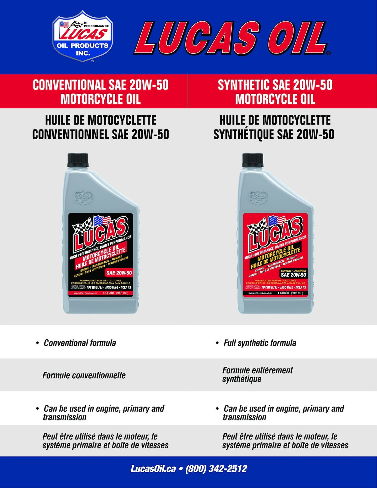 SAE 20W-50 High Performance Motorcycle Oil, 946-mL