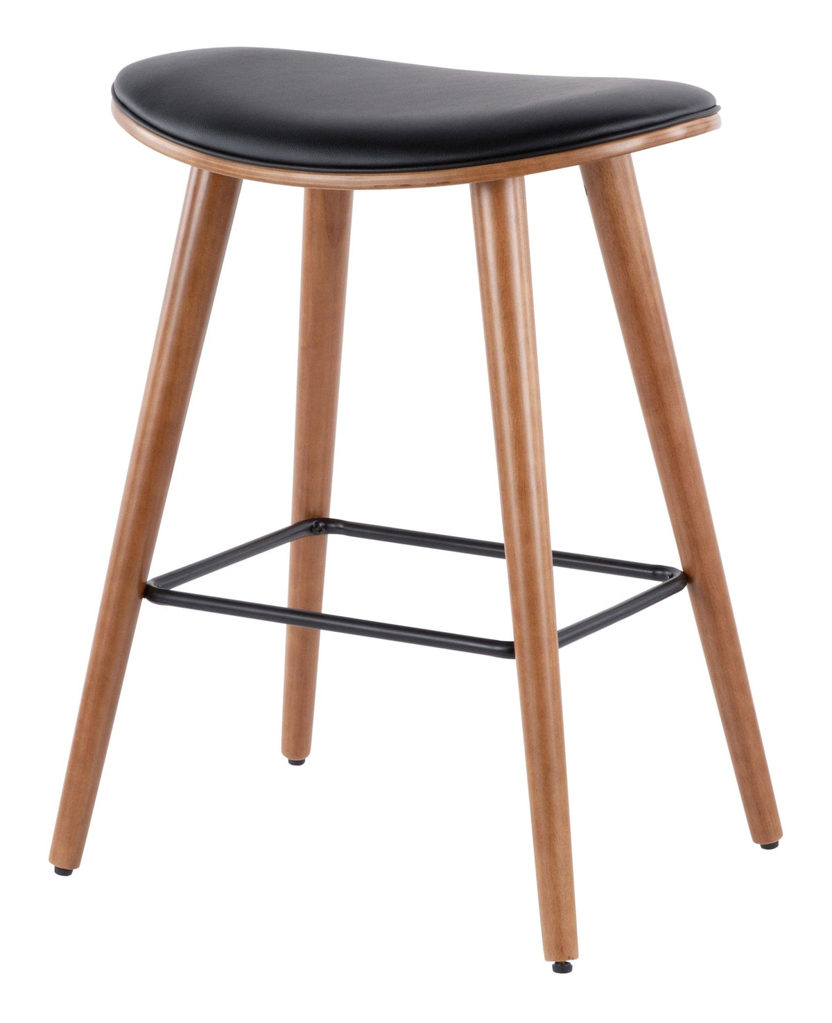 Saddle Wood & PU Leather Seat Counter/Bar Stools (2-Piece Set), Walnut/Black