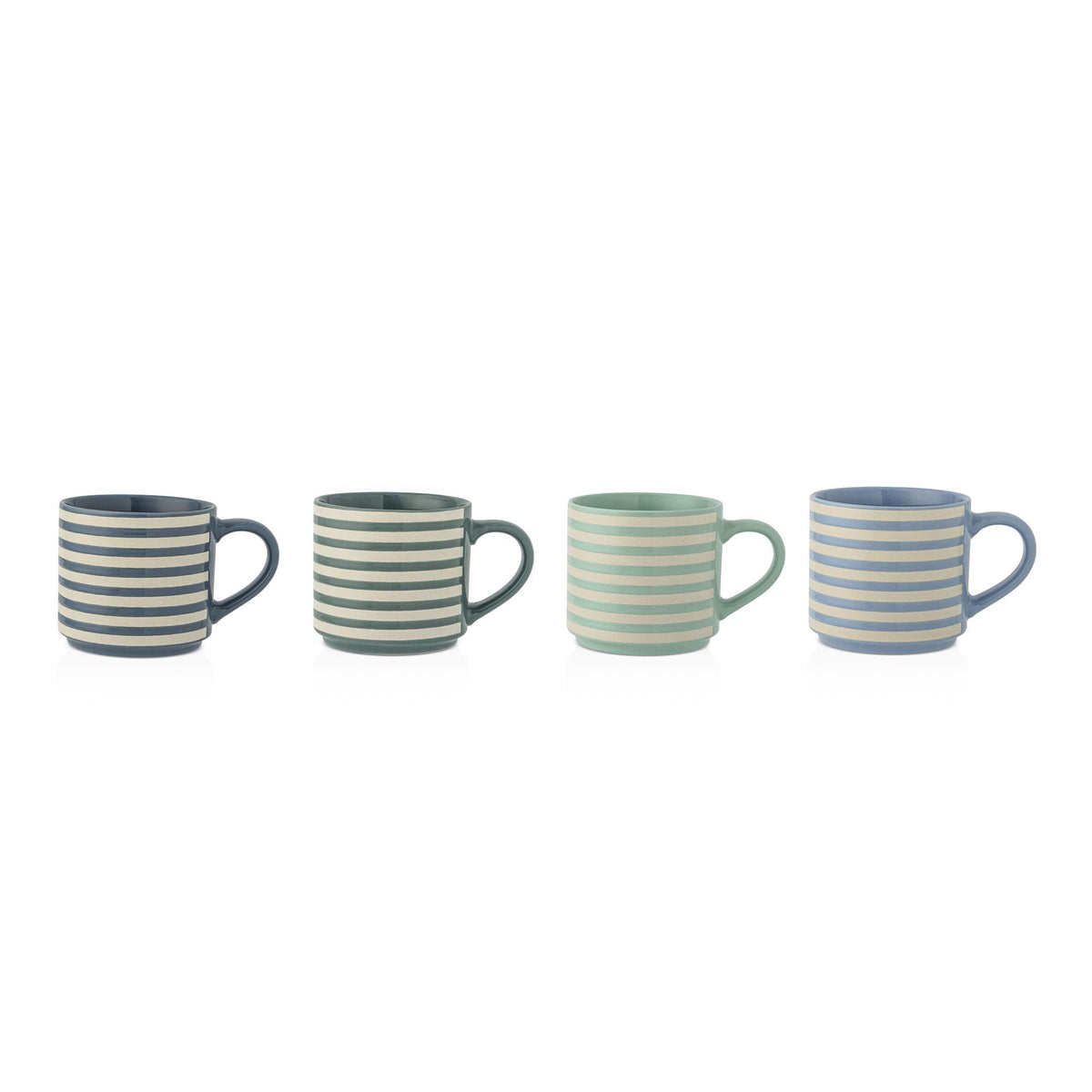 Blue Strip Stackable Mugs, Assorted Colours, 4-pk