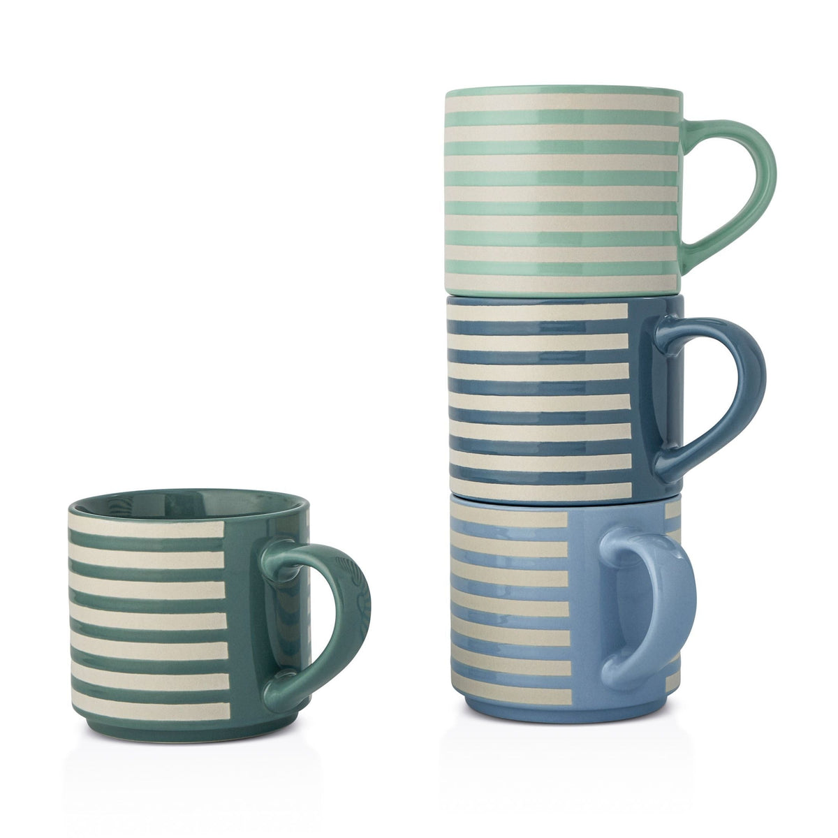 Blue Strip Stackable Mugs, Assorted Colours, 4-pk