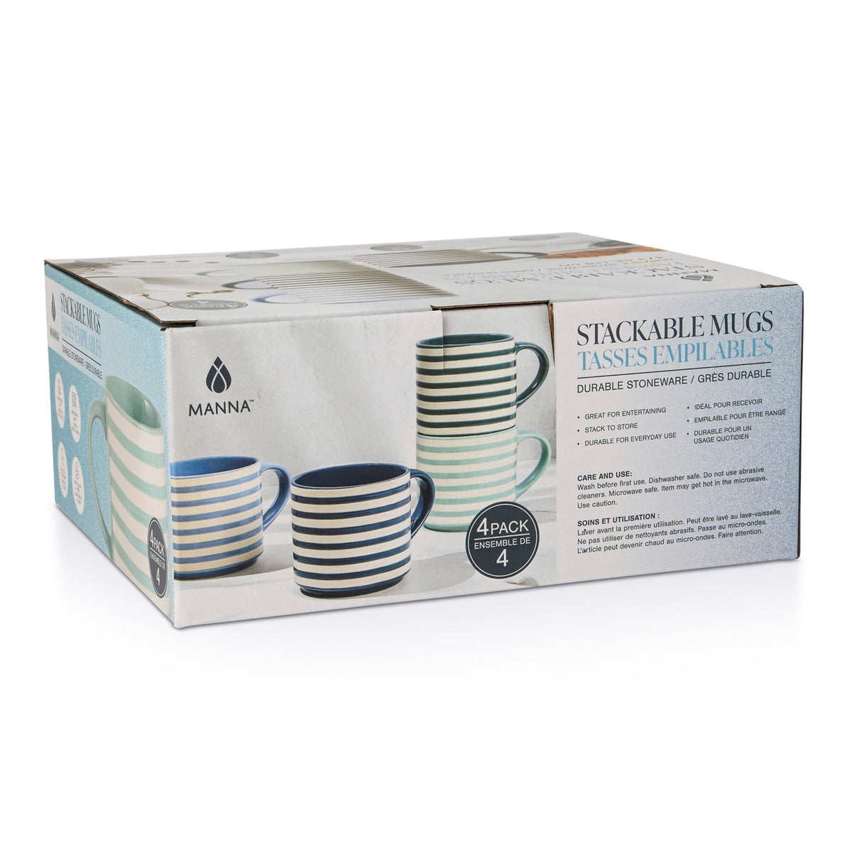 Blue Strip Stackable Mugs, Assorted Colours, 4-pk