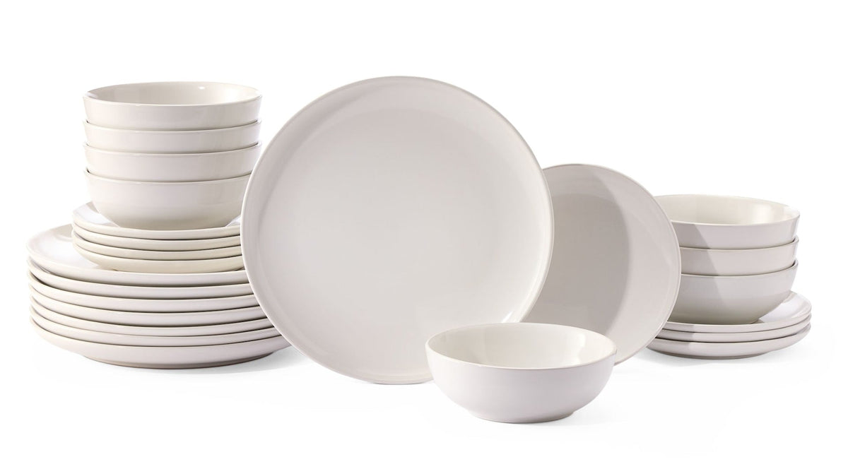Essential Coupe Stoneware Dinnerware Set, Serves 8, 24-pc, Bright White
