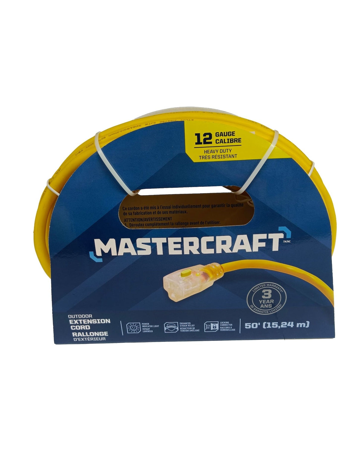 12/3 Outdoor Extension Cord with Lighted end & Locking Connector, Yellow