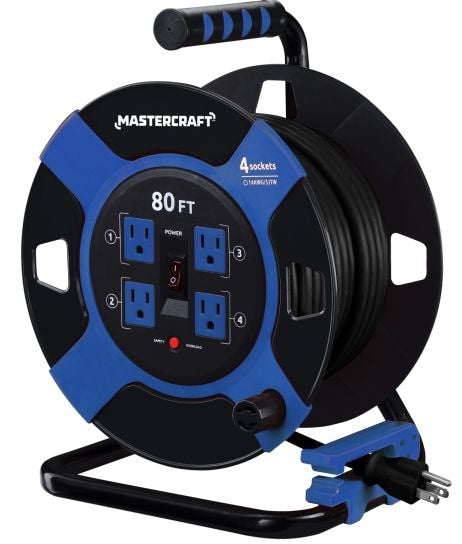 80-ft 4-Outlet Retractable Extension Cord Reel with Surge Protection