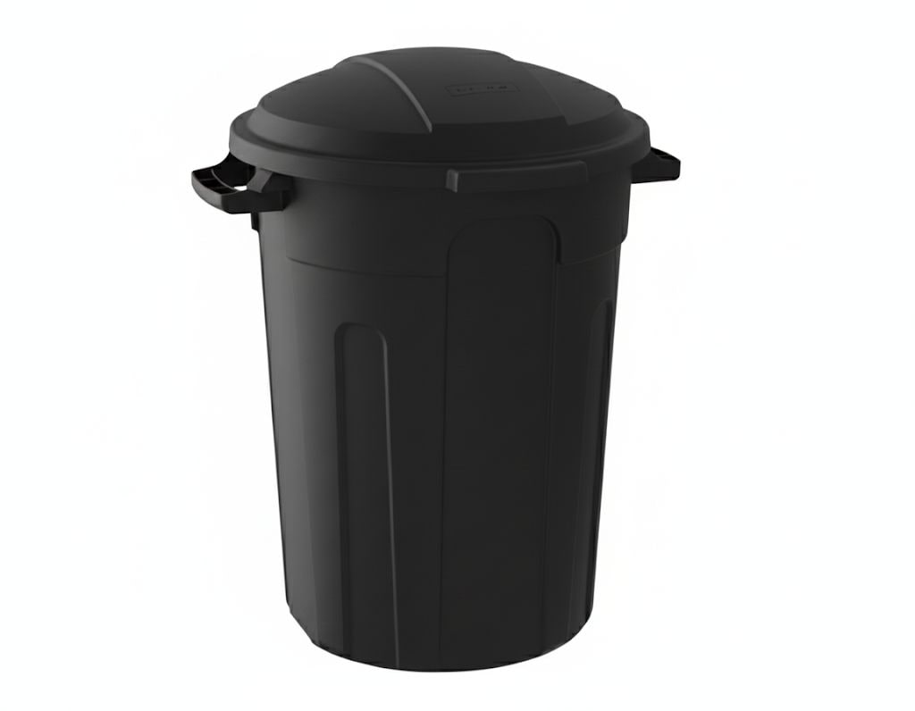 Resin Circular Outdoor Garbage Can with Lid, Black, 121-L