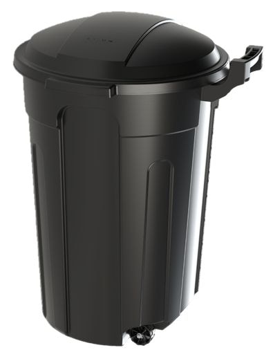 Resin Circular Wheeled Outdoor Garbage Can with Lid, Black, 121-L