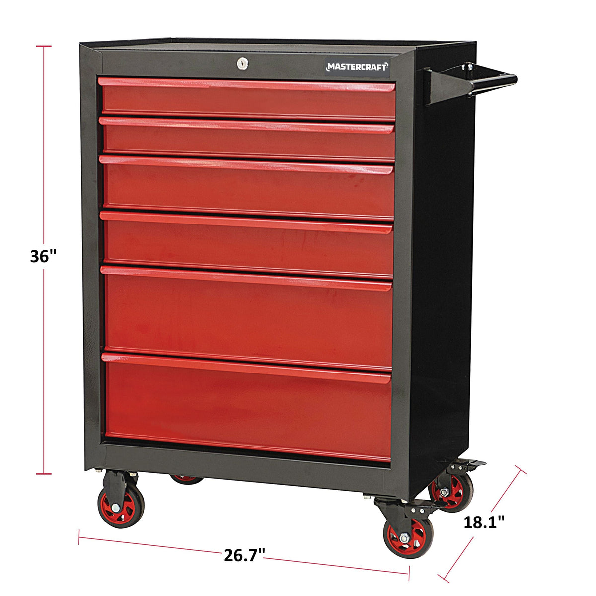 Rolling Tools Storage Cabinet with 6 Drawers, Black&Red, 26-in