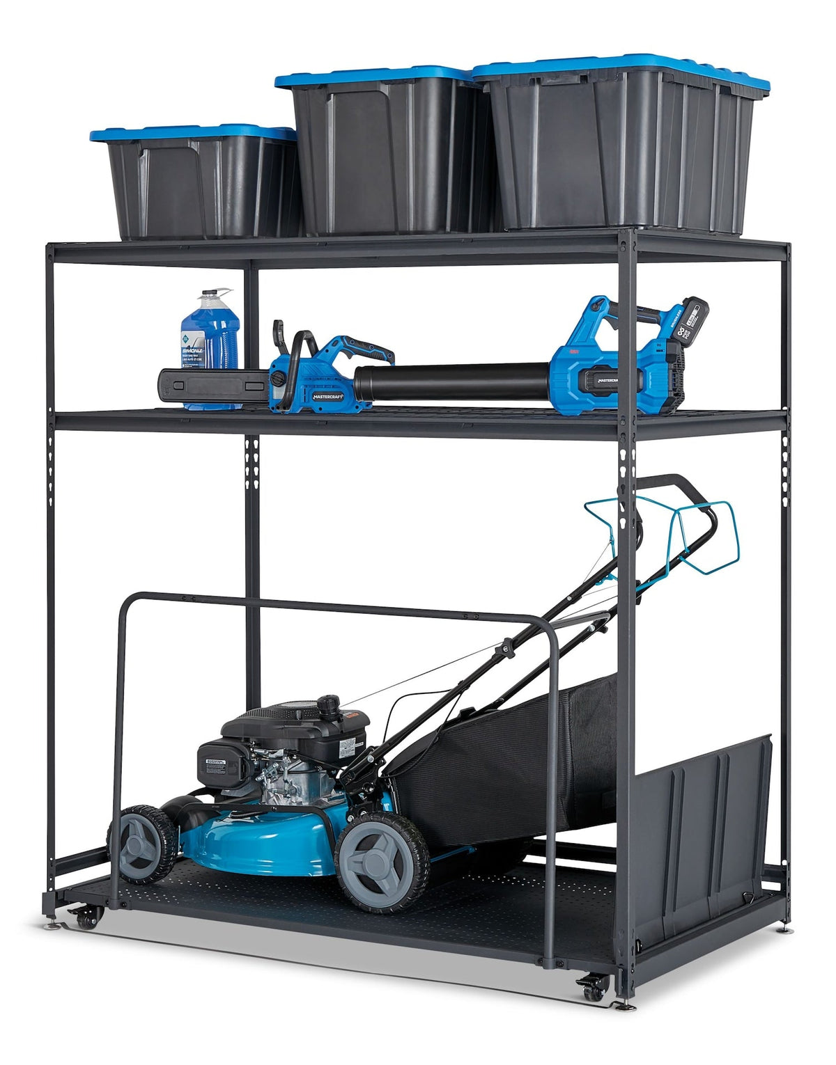 Seasonal Storage Rack with Rolling Platform Cart, Black, 65.5-in x 35.5-in x 68-in