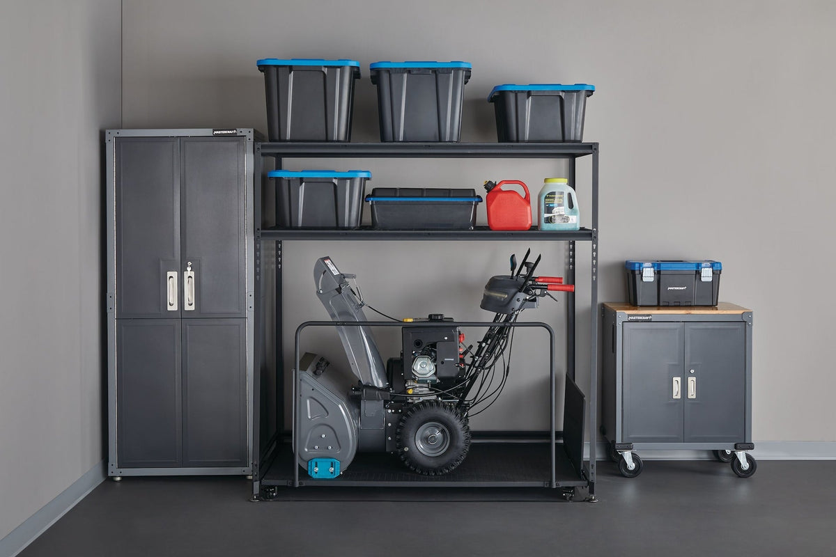 Seasonal Storage Rack with Rolling Platform Cart, Black, 65.5-in x 35.5-in x 68-in