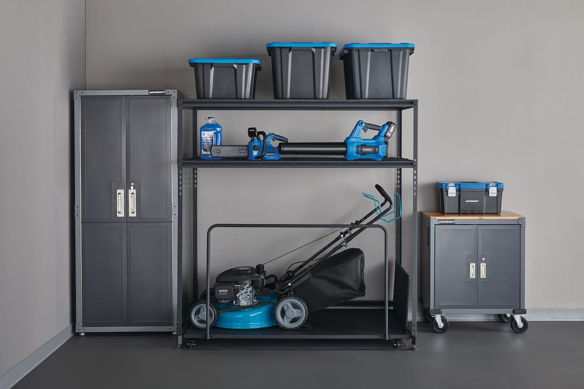 Seasonal Storage Rack with Rolling Platform Cart, Black, 65.5-in x 35.5-in x 68-in