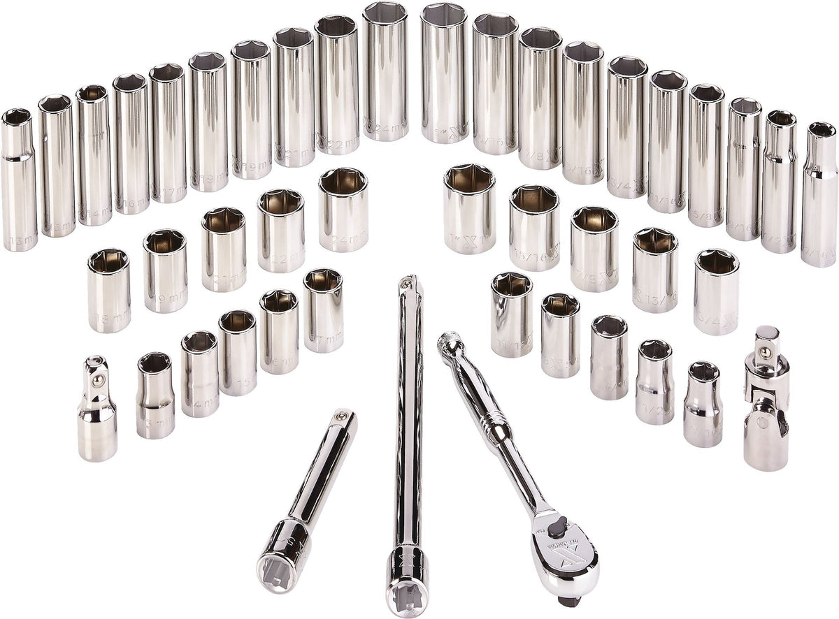 MAXIMUM 1/2-in Drive Professional Grade Socket Set, 45-pc, SAE/Metric, CRV, Nickel-Chrome Plating