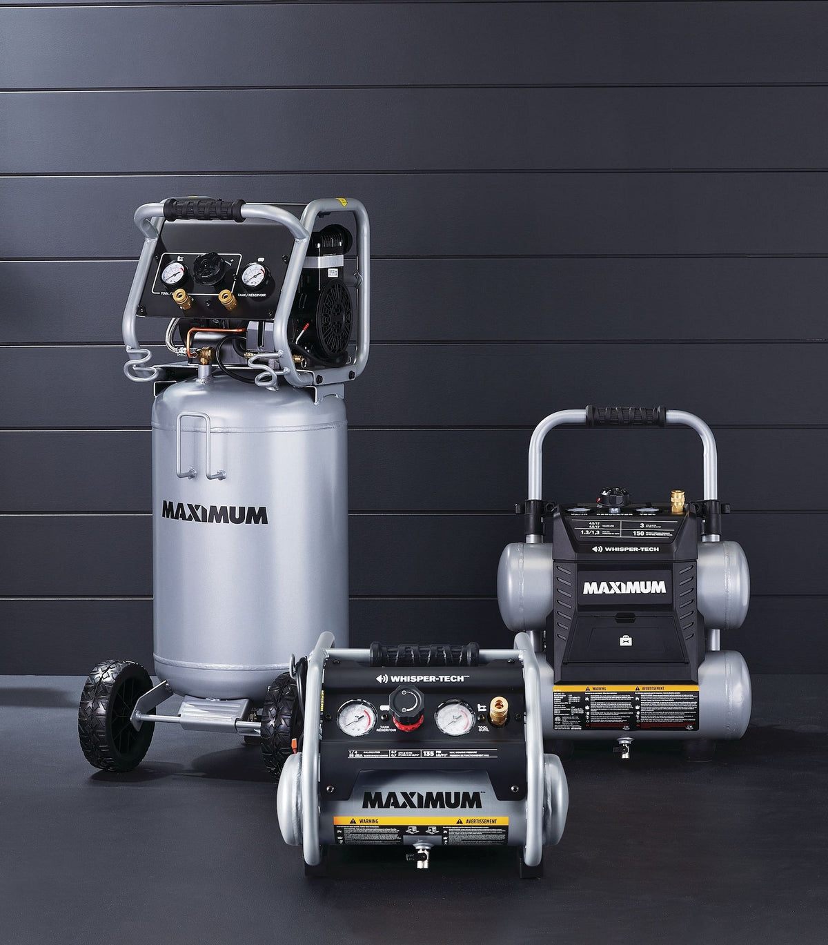 MAXIMUM 15-Gallon Oil-Free Quiet Portable Vertical Air Compressor with Top Tray