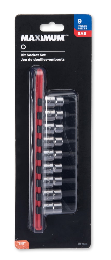 MAXIMUM 3/8-in Drive Hex Bit Socket Set, Chrome-Plated, 9-pc, SAE